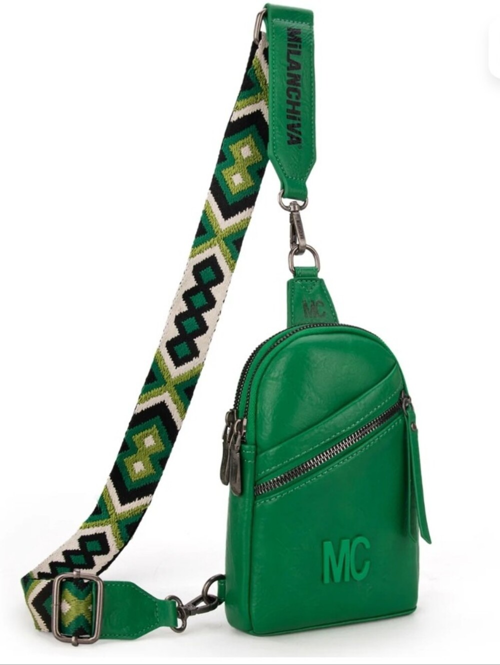 Montana West Green Milan Chiva Sling Bag w/Patterned Strap New In Box